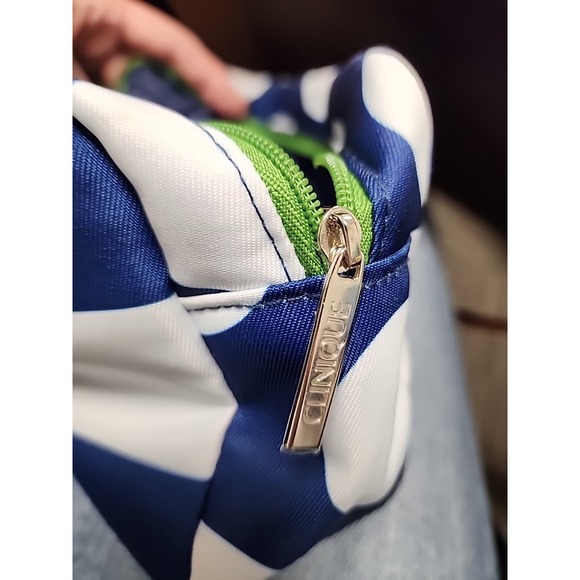 New Clinique x Kate Spade White Navy Makeup Cosmetics Bag Zipper Pouch - Picture 4 of 5